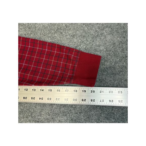 Lands' End Traditional Fit Men's XL Red / White Plaid Long Sleeve Polo Shirt - Picture 6 of 8